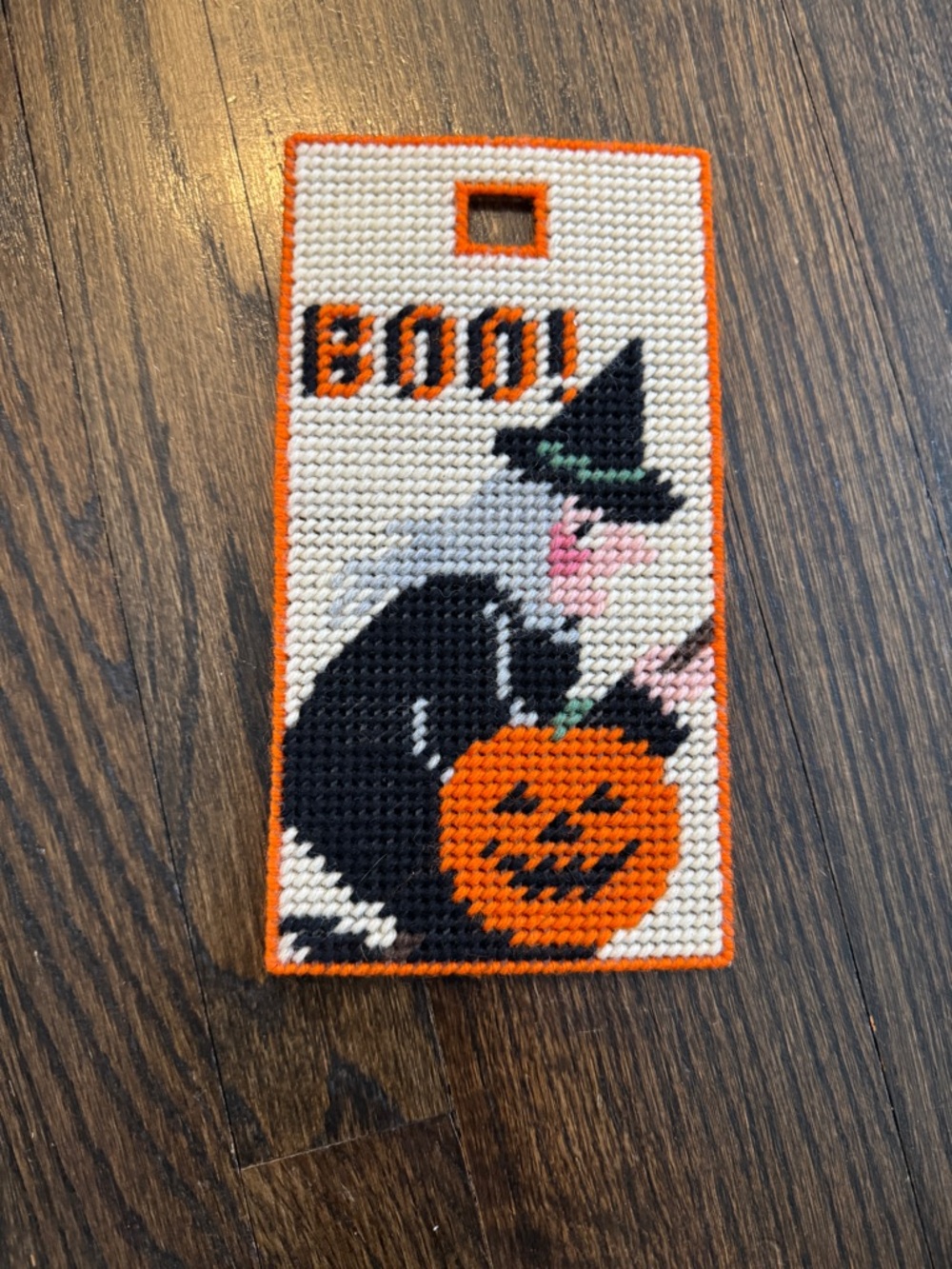 Vintage Handmade Halloween Plastic Craft Door Hanger - BOO!